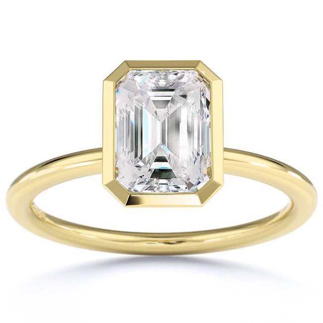 Emerald Cut Yellow Gold Lab Engagement Rings