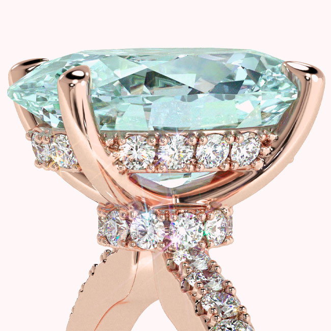 Rose Gold Hidden Halo Blue/Paraiba Tourmaline Engagement Rings