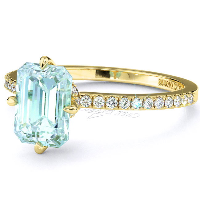 Yellow Gold Side Stone Blue/Paraiba Tourmaline Engagement Rings