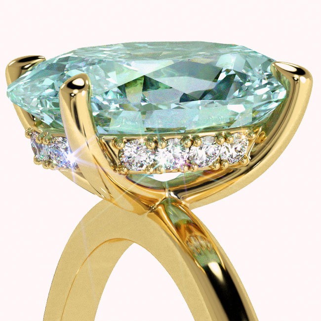 Yellow Gold Hidden Halo Blue/Paraiba Tourmaline Engagement Rings
