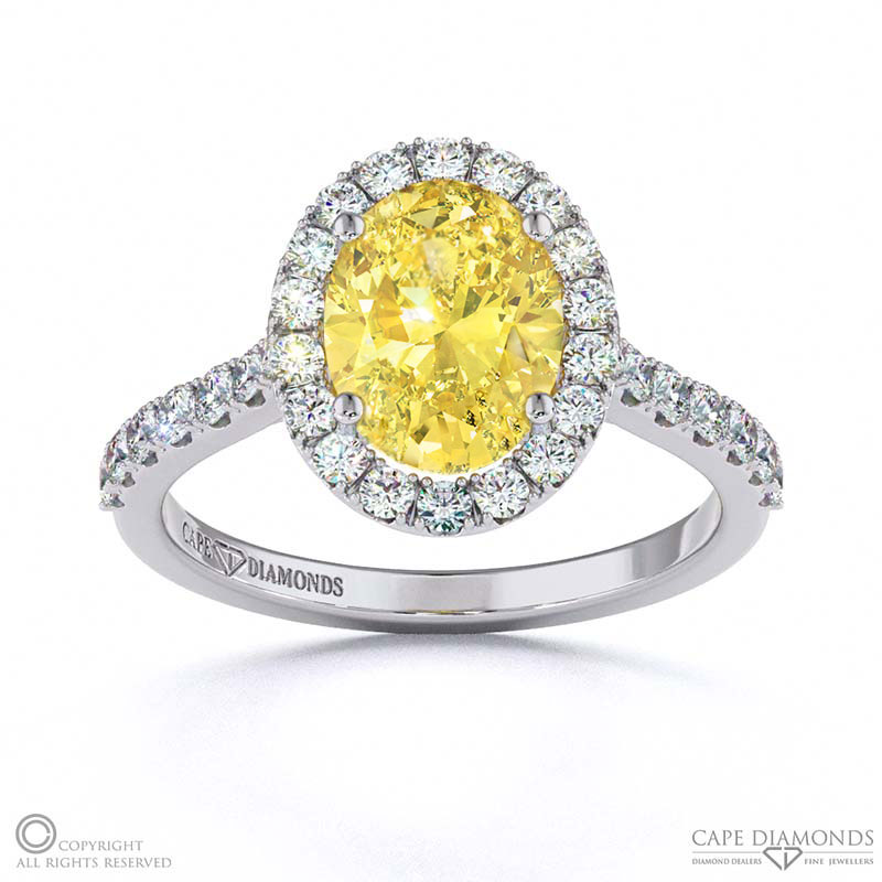 Yellow Natural Diamond Oval Halo Engagement Ring White Gold