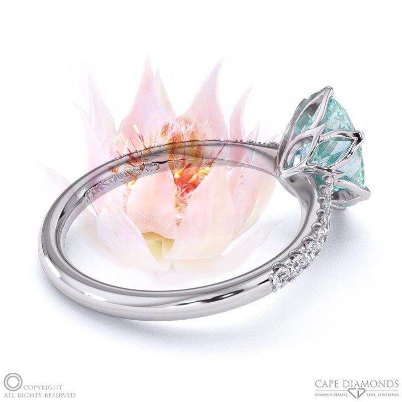 Blushing Bride Fynbos Paraiba Or Blue Tourmaline Oval Side Stone Engagement Ring White Gold