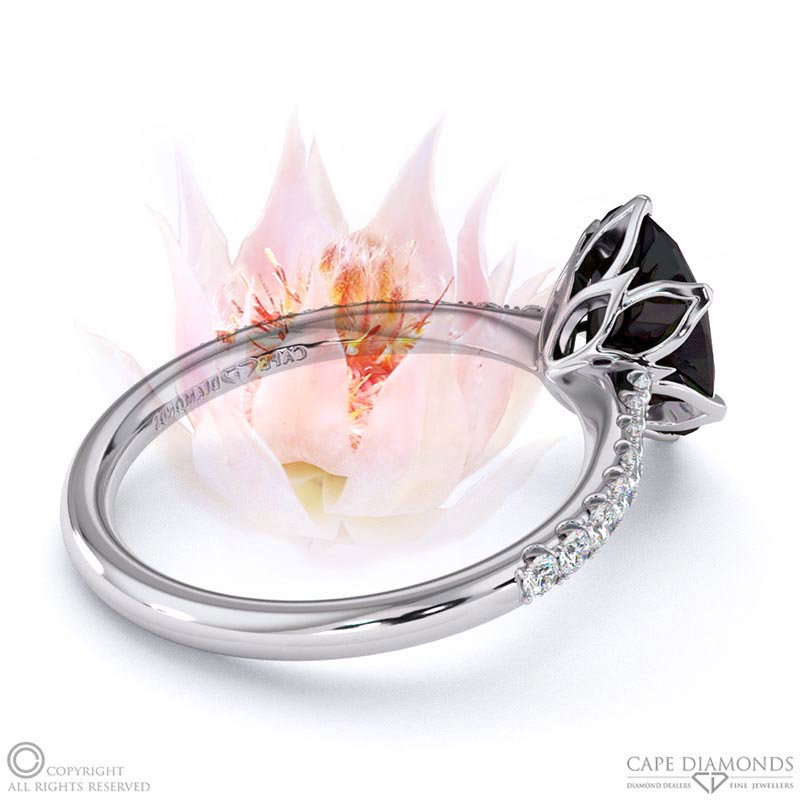 Blushing Bride Fynbos Black Lab Grown Diamond Oval Side Stone Engagement Ring White Gold