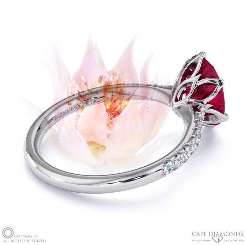 Blushing Bride Fynbos Ruby Oval Side Stone Engagement Ring White Gold