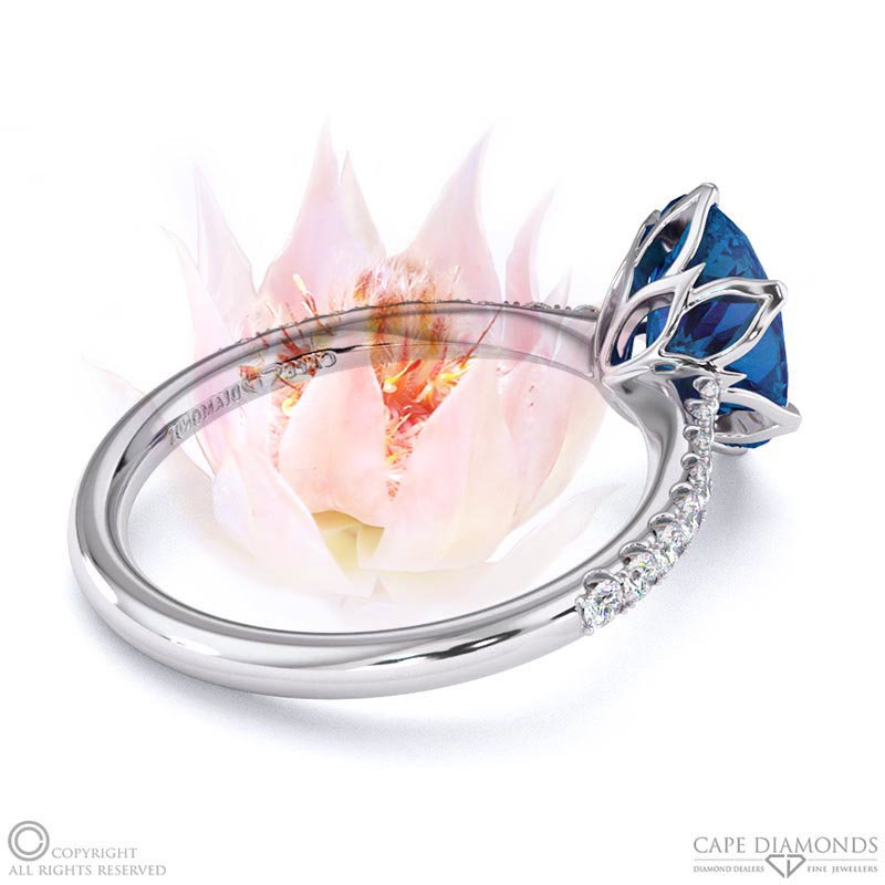 Blushing Bride Fynbos Sapphire Oval Side Stone Engagement Ring White Gold