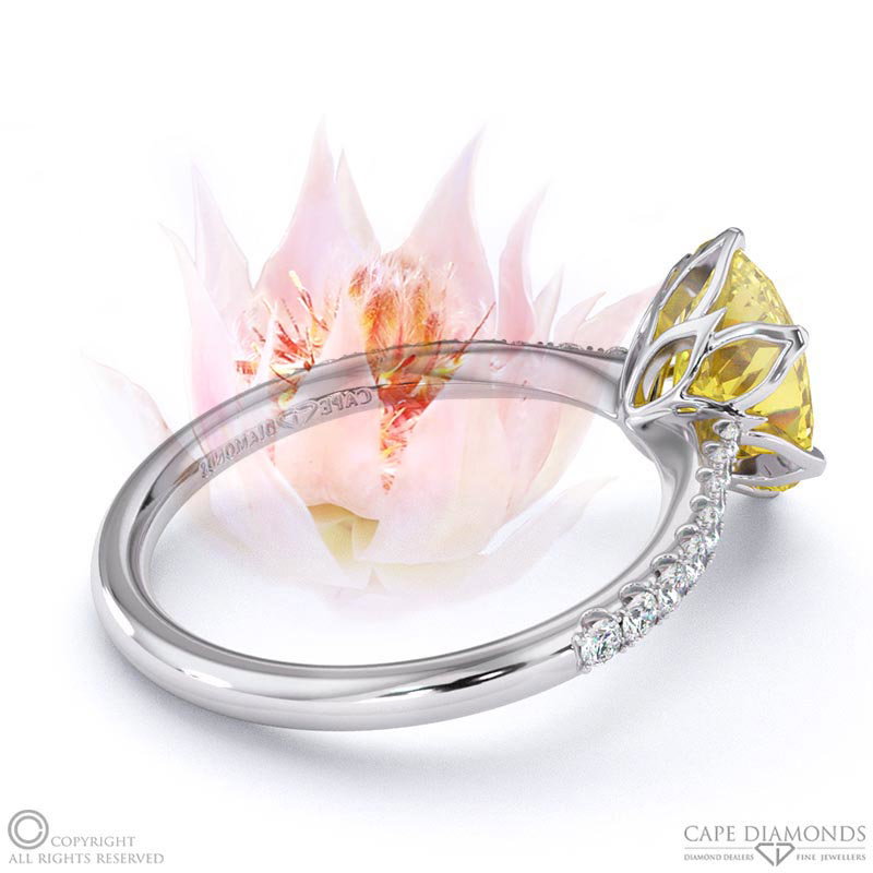 Blushing Bride Fynbos Yellow Natural Diamond Oval Side Stone Engagement Ring White Gold