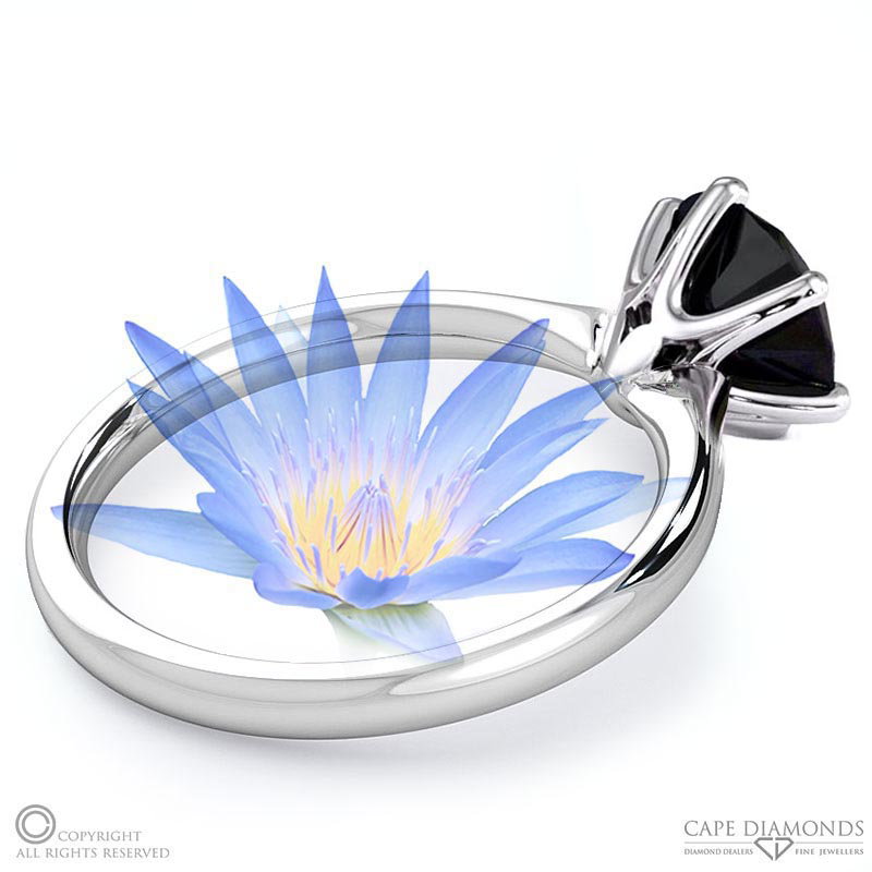 Water Lily Black Lab Grown Diamond Solitaire Engagement Ring White Gold