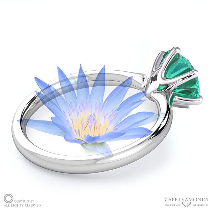 Water Lily Emerald Solitaire Engagement Ring White Gold