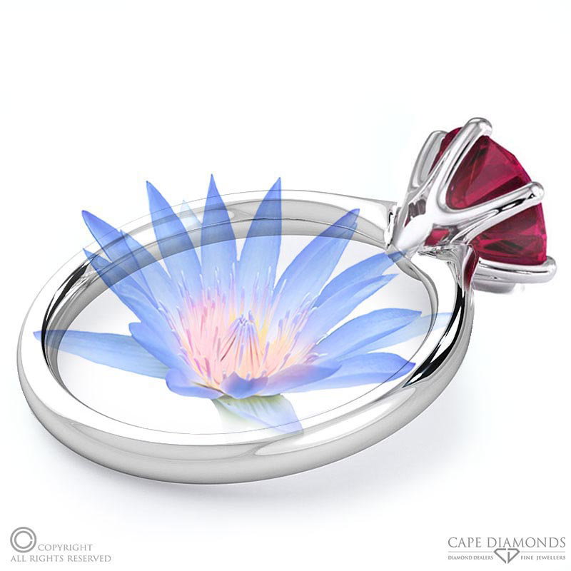 Water Lily Ruby Solitaire Engagement Ring White Gold