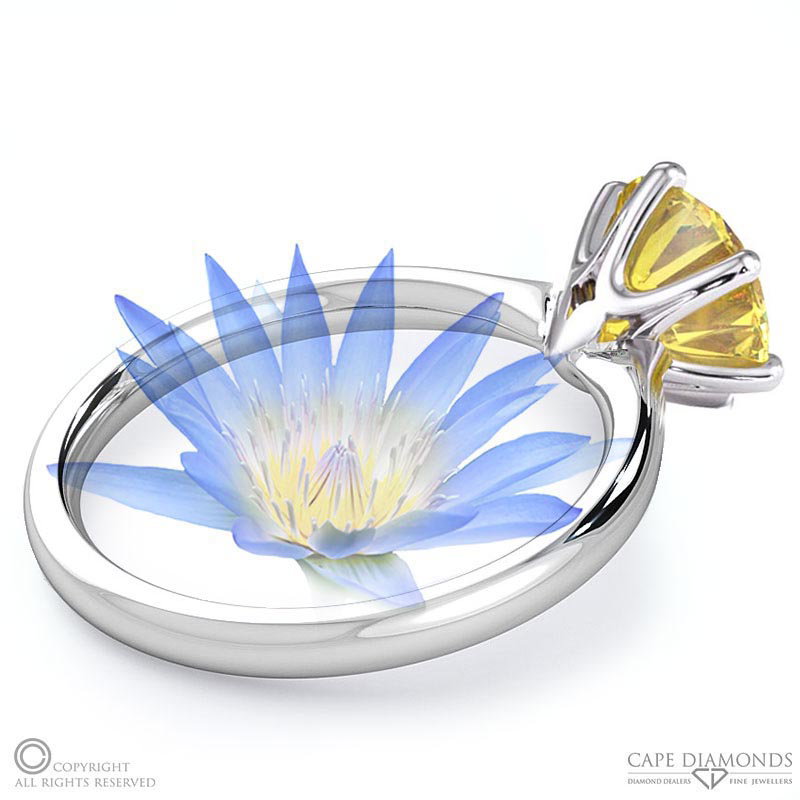 Water Lily Yellow Natural Diamond Solitaire Engagement Ring White Gold