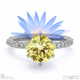water lily yellow natural diamond side stone engagement ring white gold with 18k white gold metal and round shape diamond