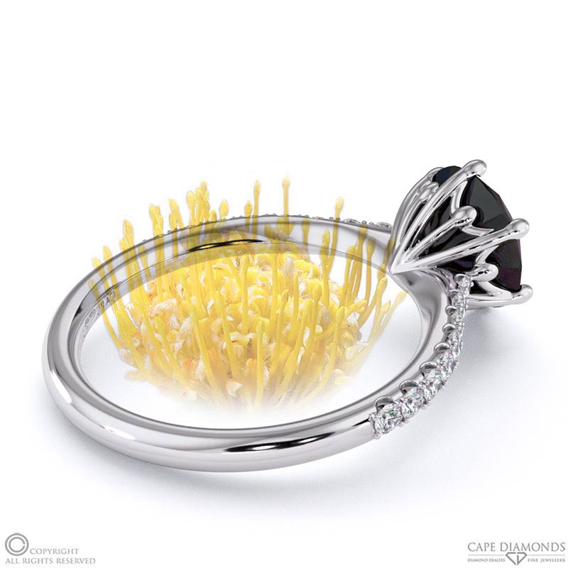 Pin Cushion Fynbos Black Lab Grown Diamond Side Diamond Engagement Ring White Gold