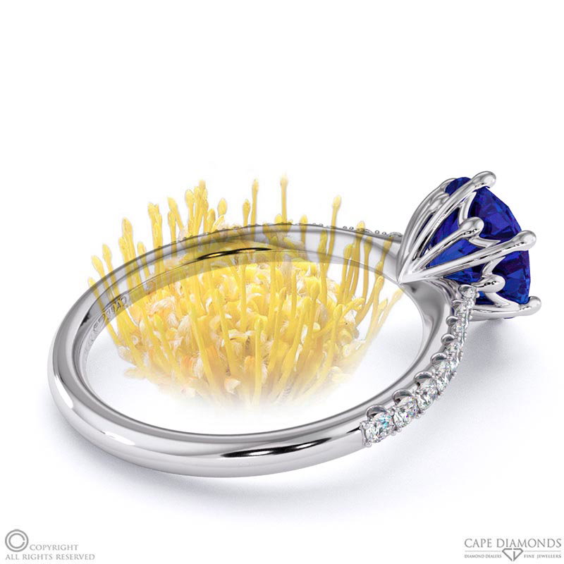 Pin Cushion Fynbos Tanzanite Side Diamond Engagement Ring White Gold