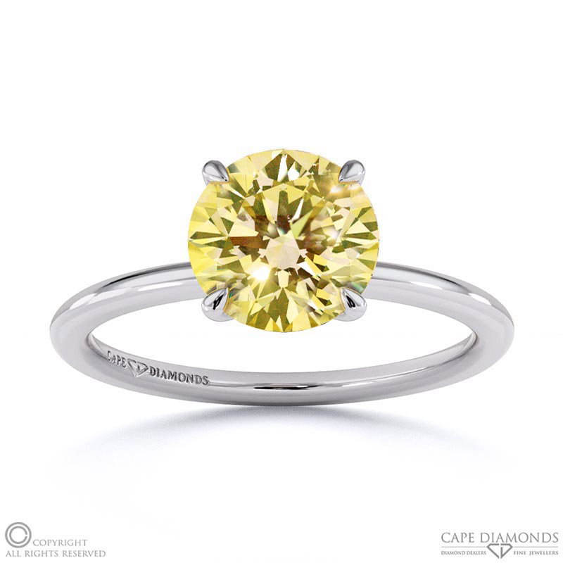 Yellow Natural Diamond Round Solitaire Claw Engagement Ring White Gold