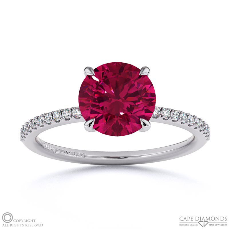 Ruby Round Side Stone Claw Engagement Ring White Gold