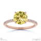 yellow lab grown diamond round side stone claw engagement ring rose gold with 9k rose gold metal and round shape diamond