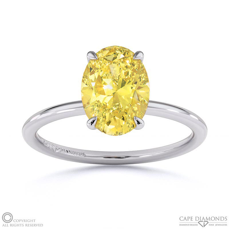 Yellow Natural Diamond Oval Solitaire Claw Engagement Ring White Gold