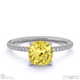 yellow lab grown diamond cushion side stone claw engagement ring white gold with 9k white gold metal and cushion shape diamond
