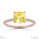 yellow lab grown diamond cushion side stone claw engagement ring rose gold with 9k rose gold metal and cushion shape diamond