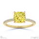 yellow lab grown diamond cushion side stone claw engagement ring yellow gold with 9k yellow gold metal and cushion shape diamond
