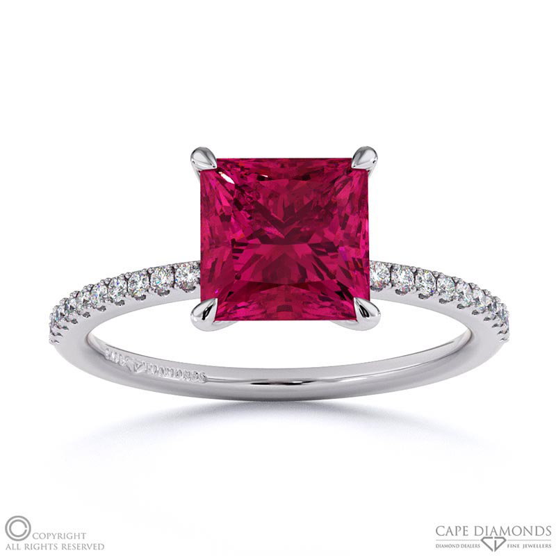 Spinel Princess Side Stone Claw Engagement Ring White Gold