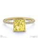 yellow lab grown diamond princess side stone claw engagement ring yellow gold with 9k yellow gold metal and princess shape diamond