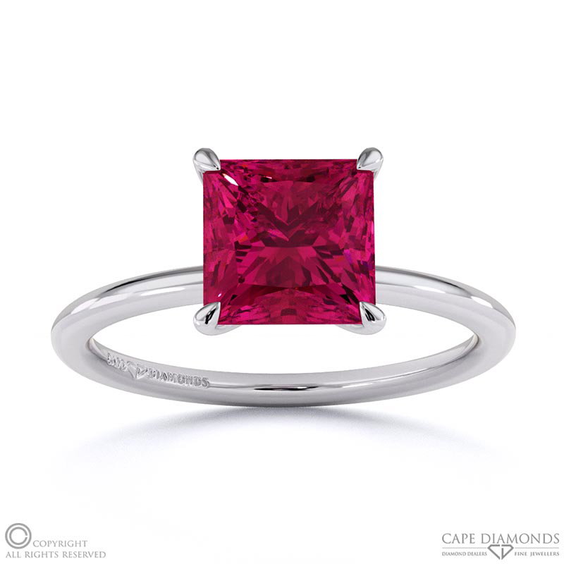 Ruby Princess Solitaire Claw Engagement Ring White Gold