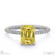 yellow lab grown diamond emerald side stone claw engagement ring white gold with 18k white gold metal and emerald shape diamond