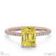 yellow lab grown diamond emerald side stone claw engagement ring rose gold with 9k rose gold metal and emerald shape diamond