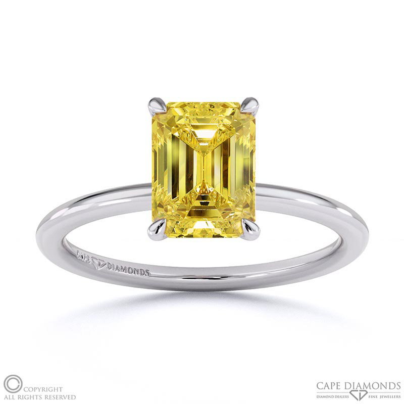 Yellow Natural Diamond Emerald Solitaire Claw Engagement Ring White Gold