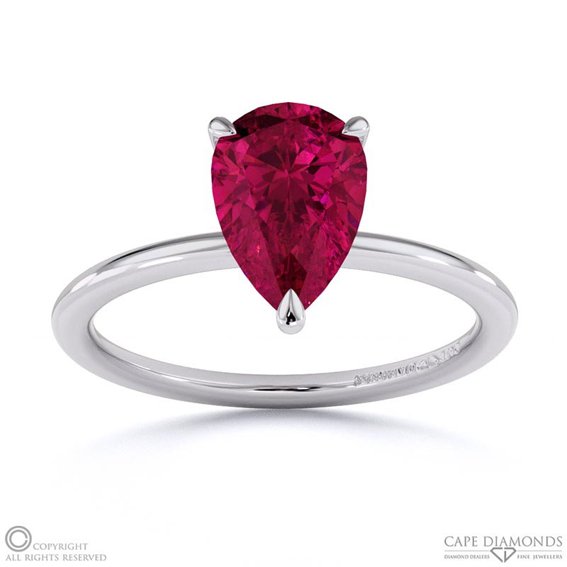 Ruby Pear Solitaire Claw Engagement Ring White Gold