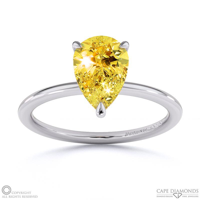 Yellow Natural Diamond Pear Solitaire Claw Engagement Ring White Gold