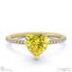 yellow lab grown diamond heart side stone claw engagement ring yellow gold with 9k yellow gold metal and heart shape diamond
