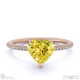 yellow natural diamond heart side stone claw engagement ring rose gold with 18k rose gold metal and heart shape diamond