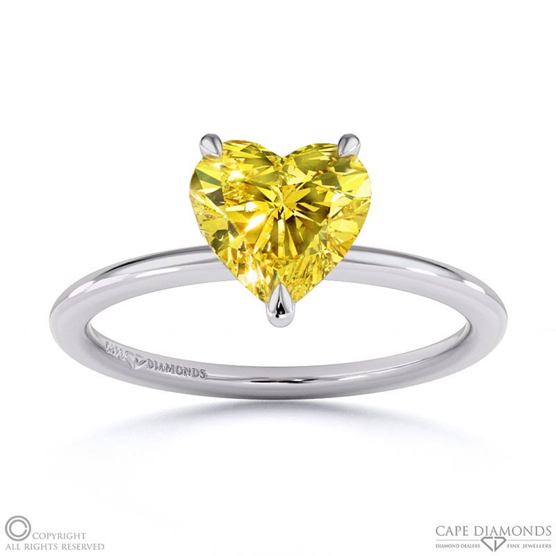 Yellow Natural Diamond Heart Solitaire Claw Engagement Ring White Gold