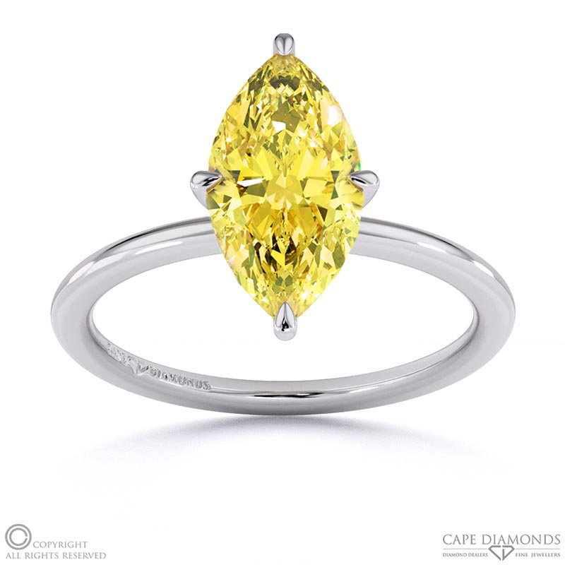 Yellow Natural Diamond Marquise Solitaire Claw Engagement Ring White Gold