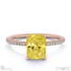 yellow lab grown diamond radiant side stone claw engagement ring rose gold with 9k rose gold metal and radiant shape diamond