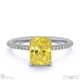 yellow lab grown diamond radiant side stone claw engagement ring platinum with platinum metal and radiant shape diamond
