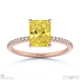 yellow lab grown diamond radiant side stone claw engagement ring rose gold with 9k rose gold metal and radiant shape diamond