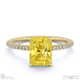yellow lab grown diamond radiant side stone claw engagement ring yellow gold with 9k yellow gold metal and radiant shape diamond