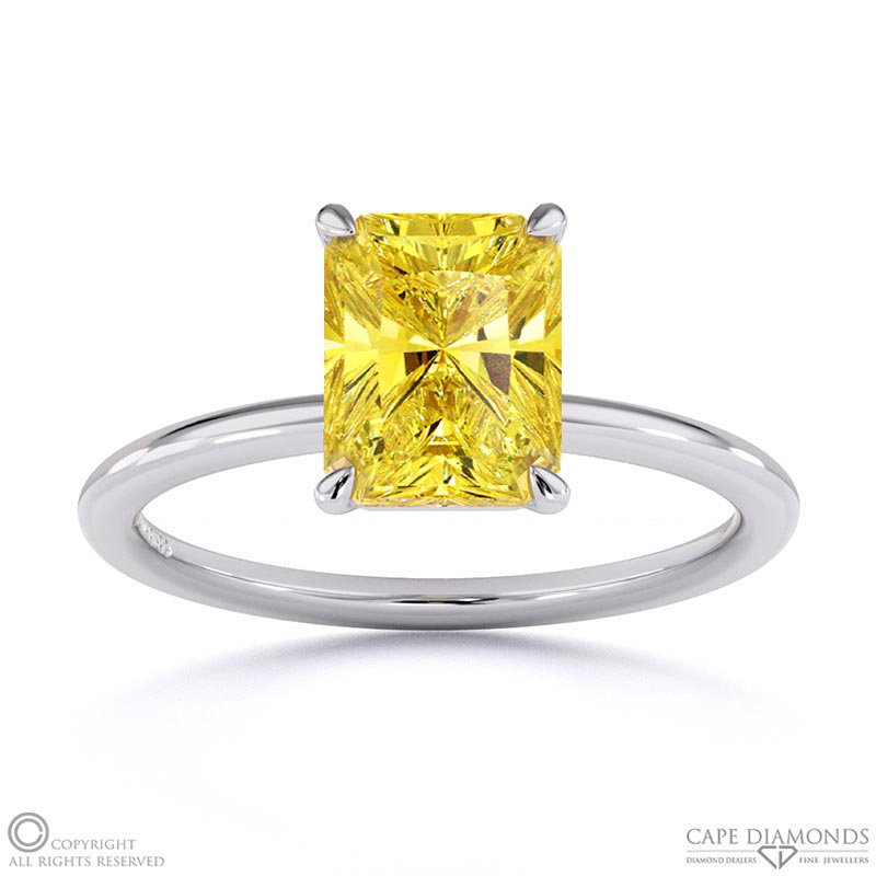 Yellow Natural Diamond Radiant Solitaire Claw Engagement Ring White Gold