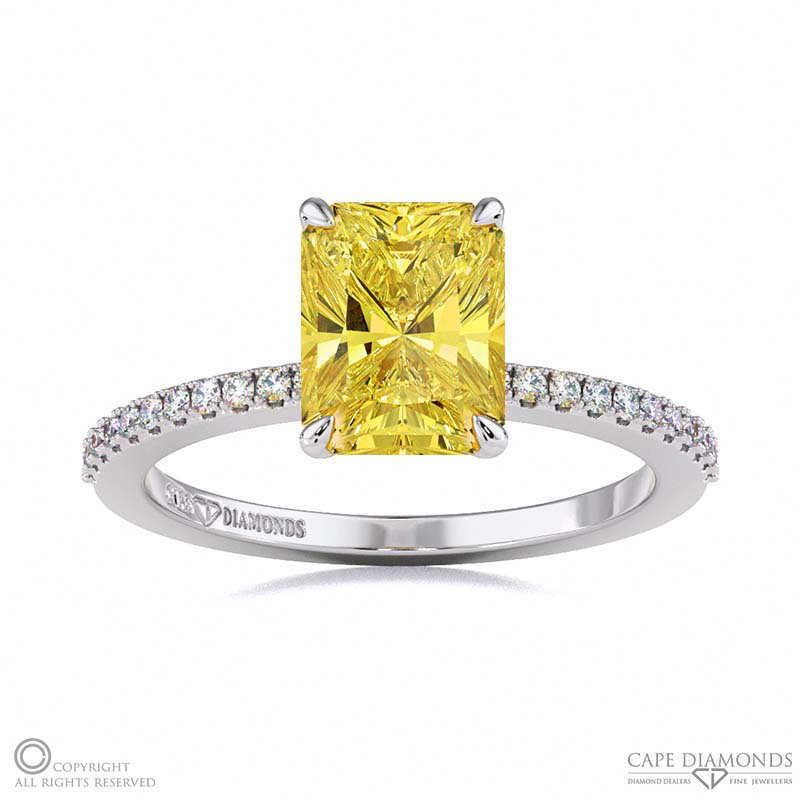 Yellow Natural Diamond Engagement Ring With Hidden Halo And Side Stones White Gold
