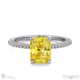 yellow natural diamond four claw hidden halo side diamond engagement ring white gold with 9k white gold metal and radiant shape diamond