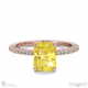 yellow natural diamond low hidden halo radiant cut engagement ring rose gold with 9k rose gold metal and radiant shape diamond