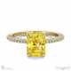 yellow natural diamond low hidden halo radiant cut engagement ring yellow gold with 9k yellow gold metal and radiant shape diamond