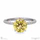 yellow natural diamond low hidden halo round cut engagement ring white gold with 18k white gold metal and round shape diamond