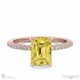 yellow lab grown diamond low hidden halo emerald cut engagement ring rose gold with 9k rose gold metal and emerald shape diamond