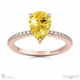 yellow lab grown diamond pear hidden halo with pave side diamonds engagement ring rose gold with 18k rose gold metal and pear shape diamond