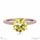 lady liberty yellow lab grown diamond round cut side stone engagement ring rose gold with 9k rose gold metal and round shape diamond