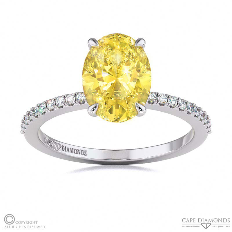 Yellow Natural Diamond Double Hidden Halo Side Stone Engagement Ring White Gold